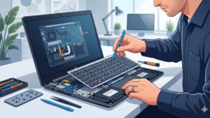 Процесс замены клавиатуры ноутбука HP ProBook: профессиональная иллюстрация для руководства по ремонту
