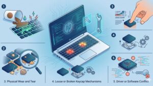 Современная иллюстрация клавиатуры ноутбука HP ProBook для статьи о причинах поломок и замене клавиш