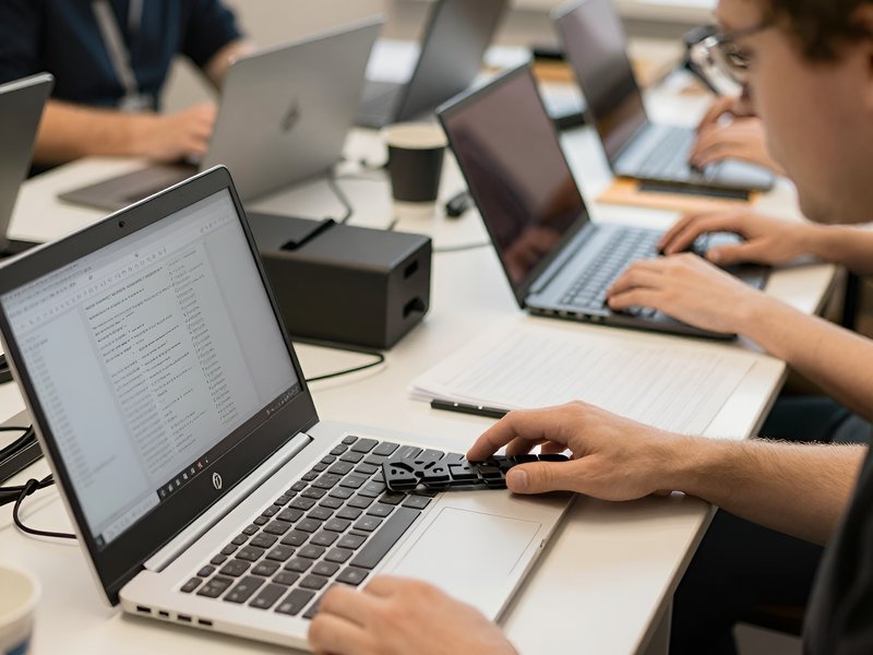 Мастер сервисного центра НБР Сервис заменяет клавиатуру на ноутбуке HP ProBook в мастерской